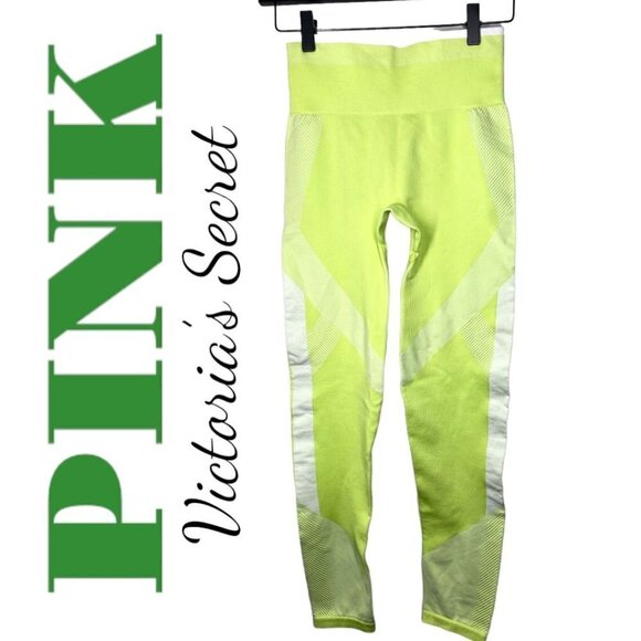 PINK VICTORIA’S SECRET Cool & Comfy Neon Yellow Green Leggings, Size Small - Picture 1 of 9